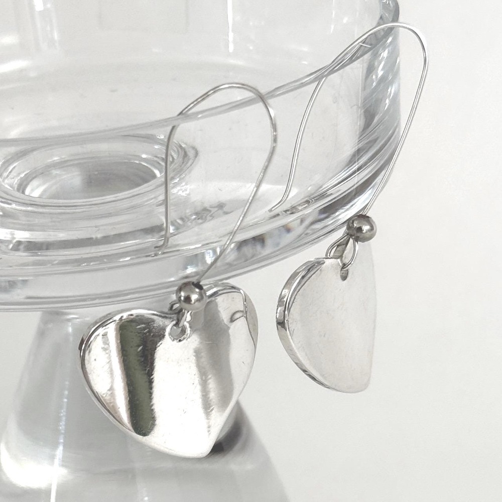 Vintage Sterling Silver 925 Heart Dangle Earrings Minimalist Love Jewelry